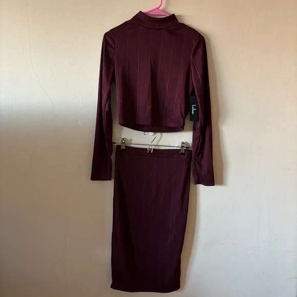 Lulus “My Way” Plum Purplish Burgundy Two-Piece Long Sleeve Dress – Size Large - Picture 3 of 11
